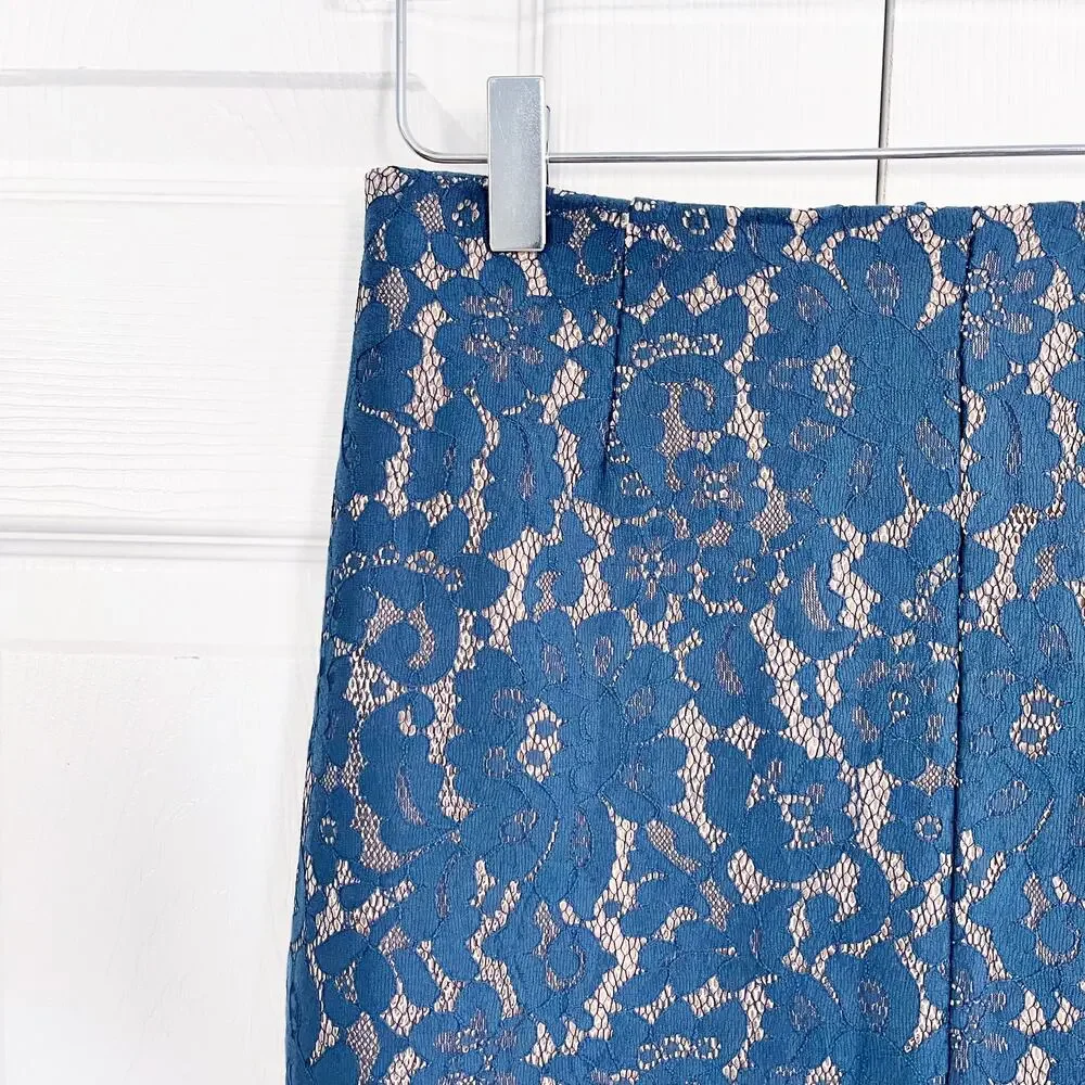 Keepsake The Label Every Way Blue Floral Lace Pencil Midi Skirt Romantic Glam